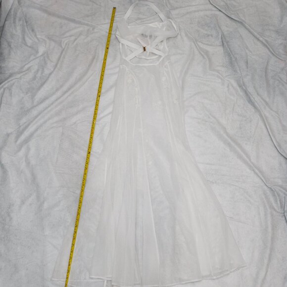 Akira White Sheer Floral Beaded Appliques Halter Maxi Tulle Dress Size Small - Picture 6 of 13